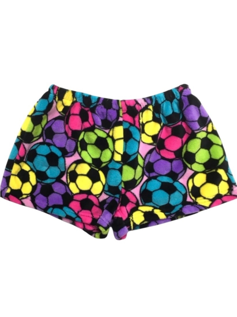 FUZZIES by CONFETTI MULTI-COLOR NEON PLUSH SOCCER BALL PAJAMA SHORTS - Size XS